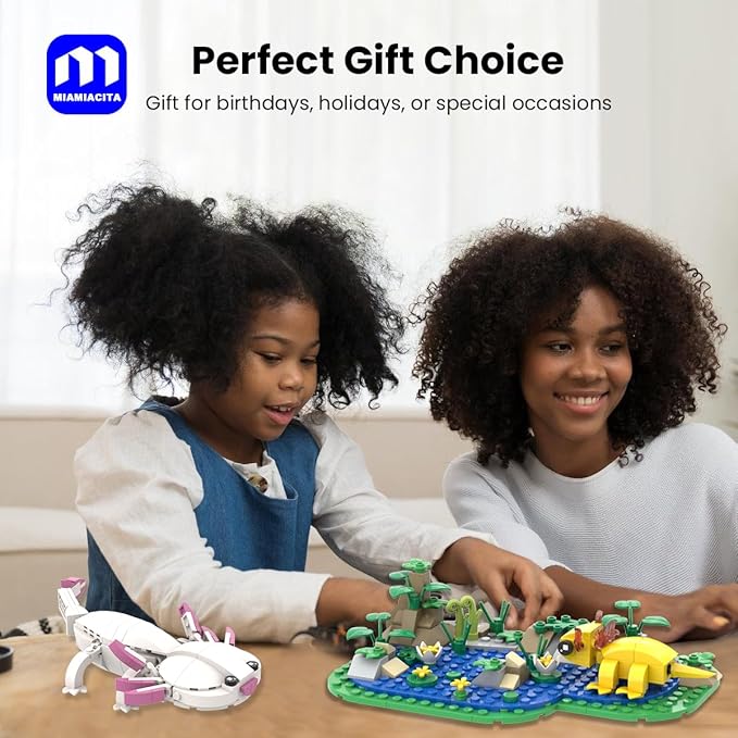 Axolotl Toy Building Set, Axolotl Doll Figures with Grass and River Scenery Accessories Building Kits, Axolotl Toys A Gift for Kids, Boys and Girls Ages 6 and Up