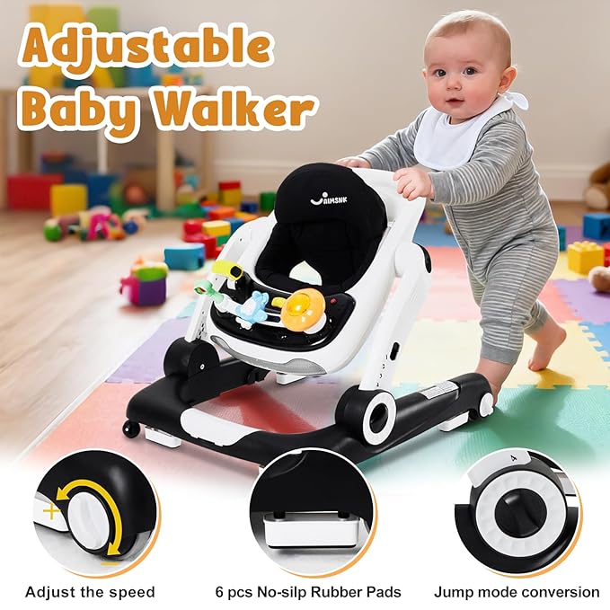 5 in 1 Baby Walker, Activity Baby Walker-Baby Bouncer, Rocker, Activity Center,Seat and Push Walker,Detachable Trampoline Mat, Adjustable Speed Rear Wheels and Height,Ages 6-18 Months