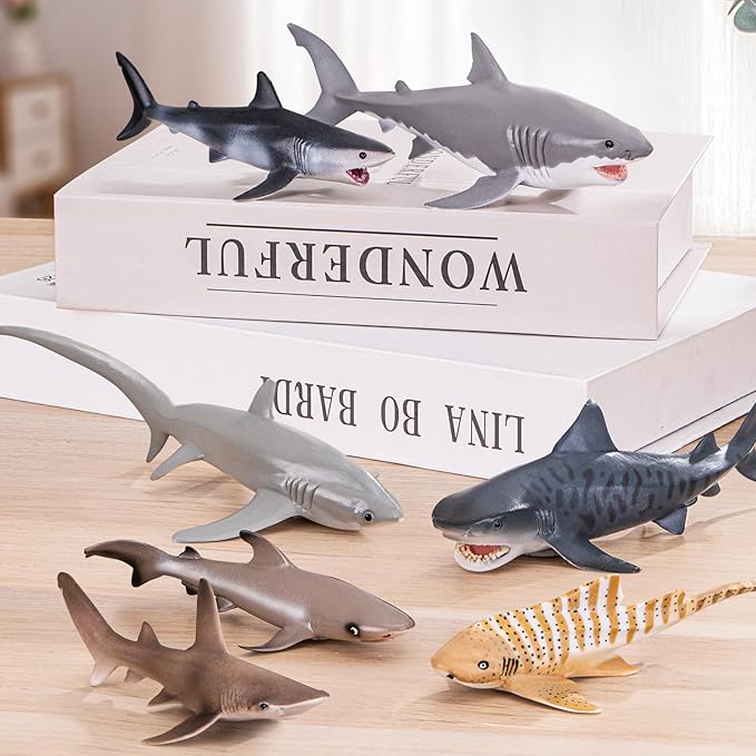 10PCS 5-8" Shark Toys for Toddlers, Large Sea Ocean Animals Bath Toys for Kids, Shark Figurines Cake Toppers Birthday Party Favors & Gifts for Kids