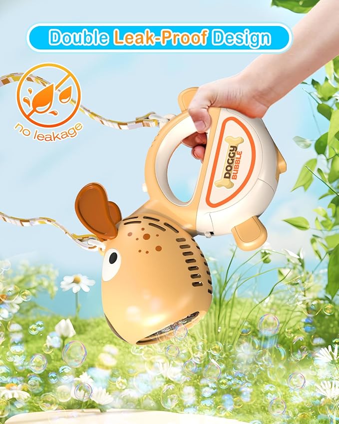 Rechargeable Bubble Gun for Kids, Portable 360°Leak Proof Puppy Bubble Machine Gun for Kids Toddles 1-3 4-8 Parties with Lights Music Auto Bubble Blower Gift for Boys Girls and Pet Brithday