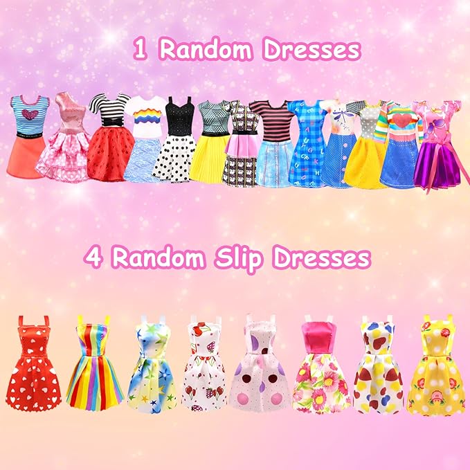 66Pcs Doll Clothes and Accessories with Doll Closet for 11.5 Inch Doll Dress up Set with 1 Doll Fashion Dresses Outfits Tops and Pants Shoe Rack Bags Gift Toy for Girls 4 5 6 7 8 9 10 Years