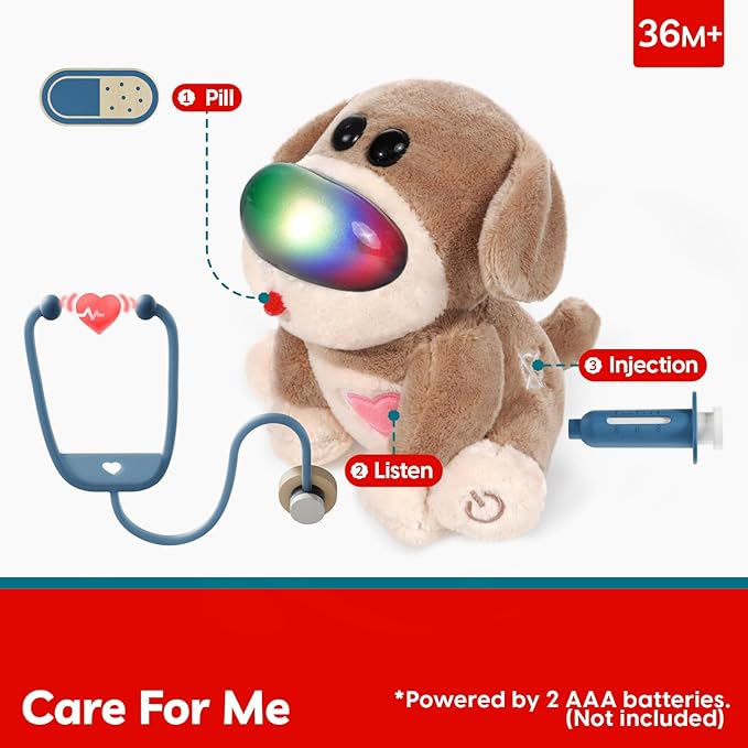 TOP BRIGHT Doctor Kit for Toddlers 3-5, Pretend Play Doctor Set with Costume & Wooden Medical Kit, Dress Up Toys for Kids, Role Play Dog Vet Playset, Christmas Birthday Gifts for Girls Boys 3 4 5