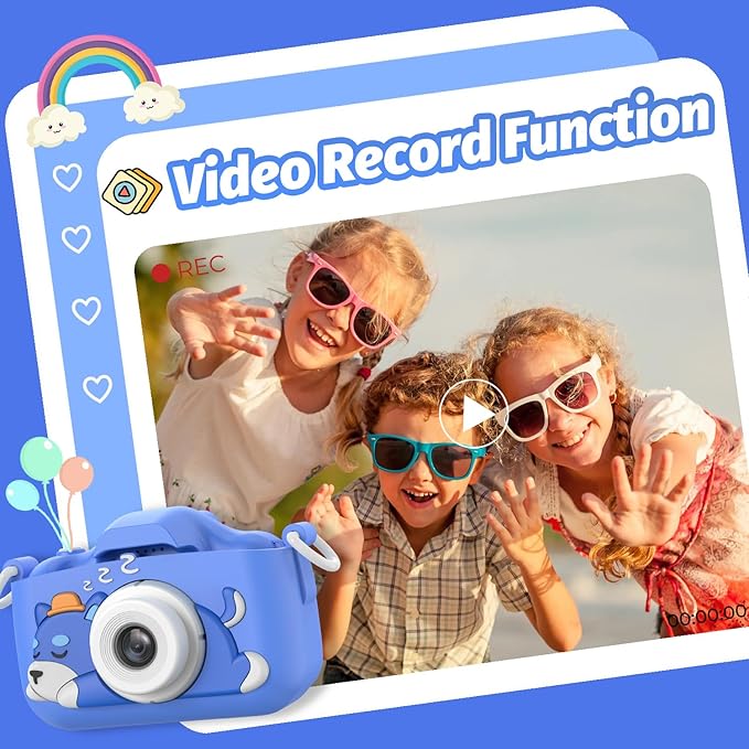 Goopow Kids Selfie Camera Toys for Girls Age 3-9, Digital Video Camera Toy with Protective Cover,Christmas Birthday Festival Gifts for 3-9 Year Old Girls Boys- 32GB SD Card Included