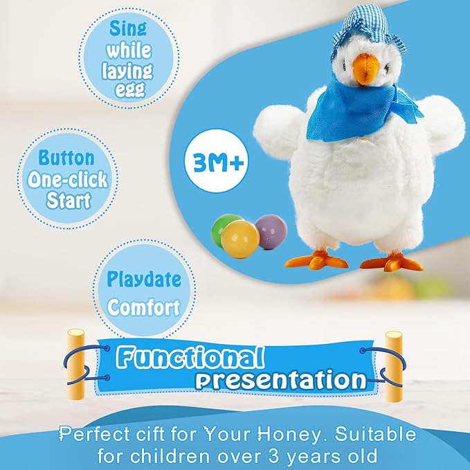 Easter Toys Chicken Laying Eggs Electric Chicken Stuffed Animal Dancing Toy Stuffed Plush Toy with Music