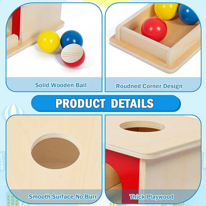 Adena Montessori Wooden Toy for 6-12 Month Baby 3 Balls,Sorting and Stacking Colorful Learning Education Toy for Toddler Kid 1-2 Year Old, Preschool Girl and Boy Gift Full Size Typical