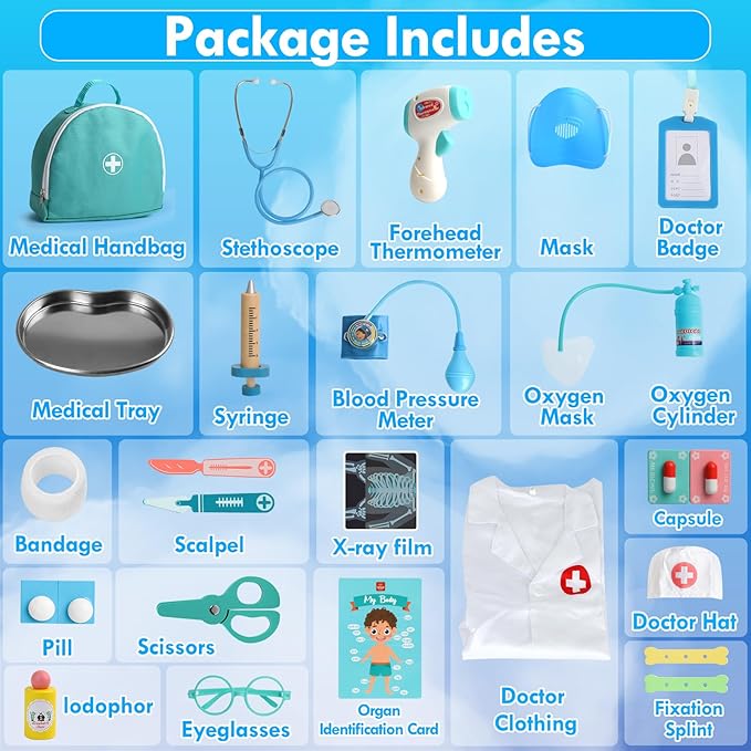 Lehoo Castle Doctor Kit for Toddlers 3-5, Kids Doctors Play Set, Pretend Play with Doctor Costume Toy Stethoscope Medical Kits for Girls Boys 3 4 5