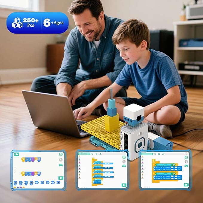 12 in 1 Coding Robot Kit ICBricks for Kids 6+, 240+ Piece Educational AI STEM Remote Building Learn to Code with Hub,Motor,Sensor,APP Control for Girls Boys Gift