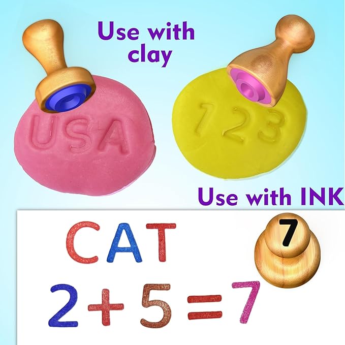 Wooden Alphabet Stamps & Number Letter Stamps for Kids - Montessori Learning Toys with Flashcards, ABC Spelling & Math Games for 3 4 5 Year Olds, Classroom Art Crafts Preschool Supplies