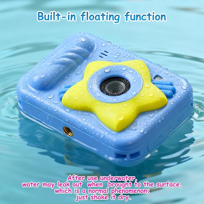 IP68 Waterproof Camera for Kids,Underwater Toys Camera with Dual Lens, 48MP 1080P Digital Camera with 32GB Card & 8X Zoom, Fun Birthday for Boys and Girls Ages 3-12 (Star, Blue)