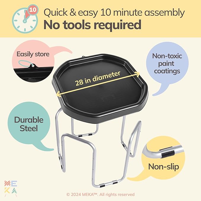 MEKA Small 28"x28" Tuff Tray Set Black, Activity Sensory Tray Plus Stand Children, Outdoor Play Sand and Water Table for Toddlers and Kids, Toy Boys Girls