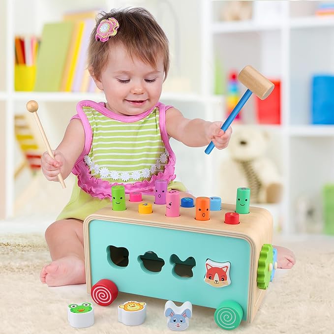 Montessori Baby Hammer Pounding Toy for Toddlers Boys Girls 2 3 4 Years Old, Educational Learning Toy Xylophone Color Shape for Toddler 2-4 Halloween Christmas Birthday Gift Toy
