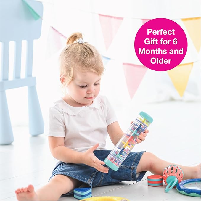 Edushape Rainstick 8 Inch - Rainmaker Toy for Babies, Sensory Tubes Musical Instrument - Rain Stick Baby Toy for Soothing Rain Sounds, Perfect Tummy Time Toys, Engaging Toddler Sensory Play