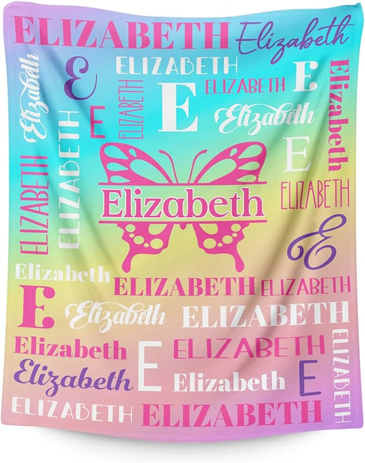 Butterfly Blanket and Throw, Personalized Girls Blankets for Kids, Women, Soft Cozy & Warm Butterfly Throws for Sofa Office Trip Chairs Camping, 4 Sizes for Toddler/Children/Teens/Adults