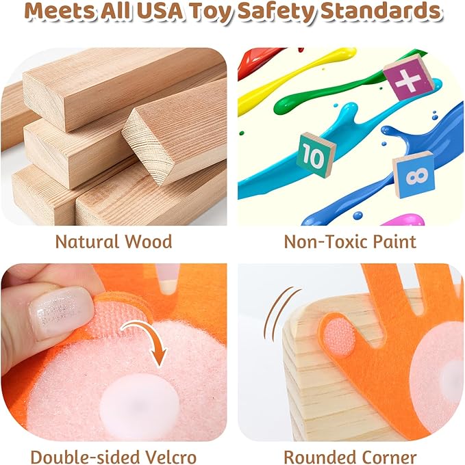 Montessori Math Learning Toys for Toddlers 3-5, Double-Sided Finger Counting & Number Tracing Board, Preschool Educational Wood Number Blocks Toys for Kids 2-4, Math Manipulates, Girl Boy Gift 5-7