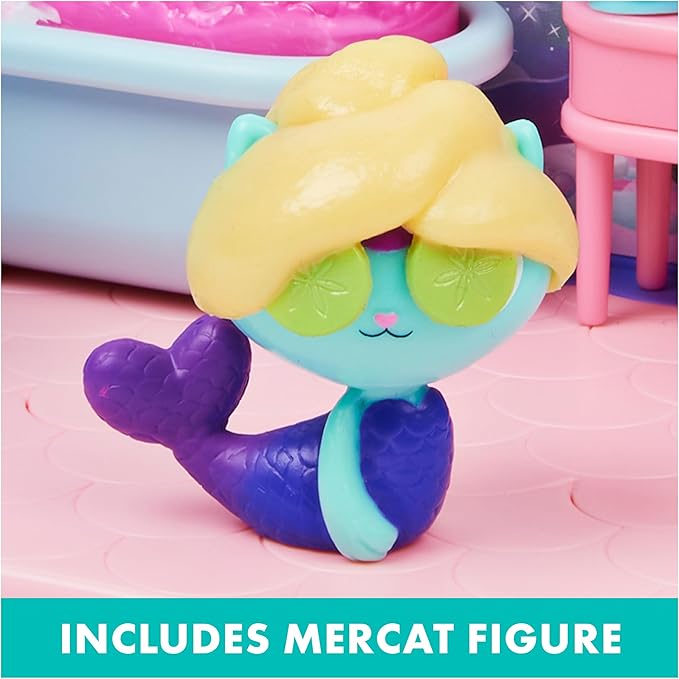 Gabby’s Dollhouse, Primp and Pamper Bathroom with Mercat Figure, 3 Accessories, 3 Furniture and 2 Deliveries, Kids Toys for Ages 3 and up