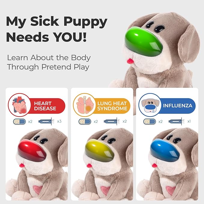 Interactive Dog Vet Set, Play Veterinarian Set for Kids, Birthday Gift for Boys Girl, Pretend Play Toy Doctor Vet Kit for Toddlers 3-5