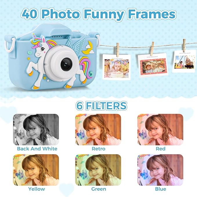 KANAD Kids Camera for 3-12 Year Old Girls, 1080P HD Digital Camera with 32GB SD Card, Shockproof & Easy-to-Use Toys for Camera, Christmas Stuffers Gifts for Kids, Encourage Creativity & Outdoor Play