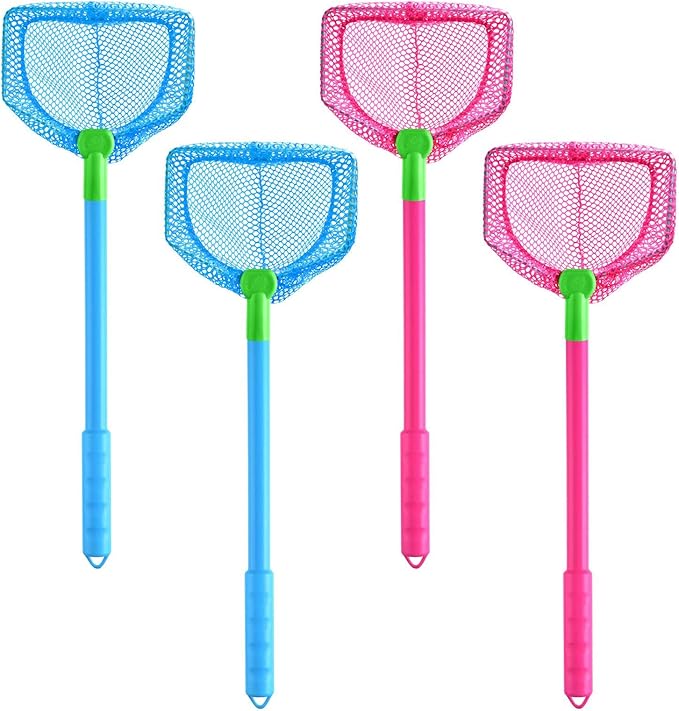 Coopay 4 Pieces Fishing Net Catching Bug Nets Fish Butterfly Nets Beach Toys for Kids Outdoor Playing (Blue, Rose Red)