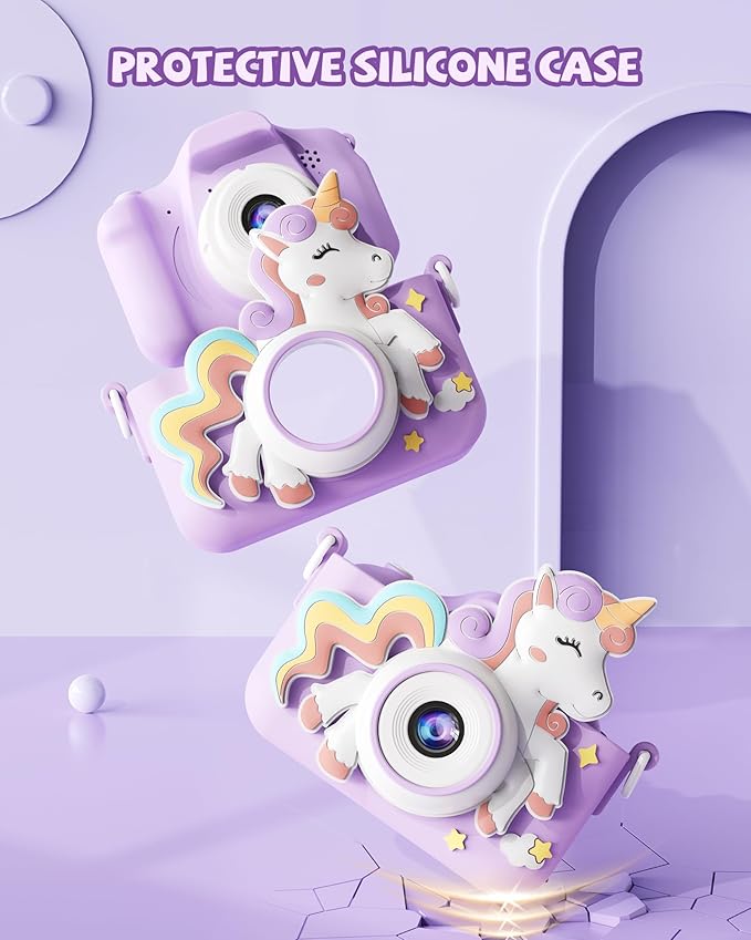 Kikapabi Kids Camera, Unicorn Toys for Girls Boys Age 3-8, Christmas Birthday Gifts for Girls Age 3 4 5 6 7 8, Digital Camera with Silicon Cute Cover for Kids, Toddler Camera with 32G SD Card