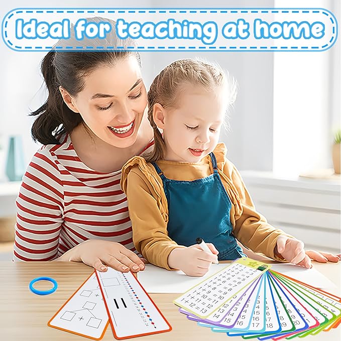 Addition Flash Cards 1-12, 15PCS Times Table Flash Cards Chart, with Dry Erase Markers Sorting Ring, 1st, 2nd, 3rd Grades Educational Math Addition Game for Kids Classroom Home