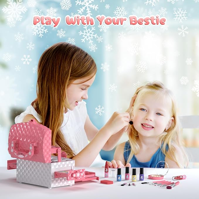 PERRYHOME Kids Makeup Set for Girl 56 Pcs Washable Real Cosmetic, Non-Toxic Frozen Toys Toddler Makeup Kit, Princess Dress up Christmas & Birthday Girl Gift for 3 4 5 6 7 8 9 10 11 12 Year Old Girls