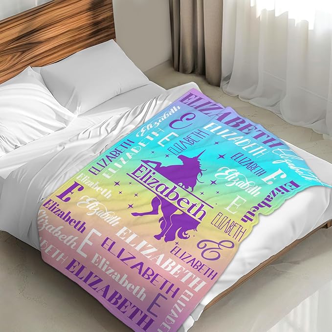 Kids Blanket for Girls 3-5, Custom Unicorn Gifts for Adults Teens Women, Personalized with Name Soft Warm Comfy Lightweight Monogram Unicorn Accessories Blankets for Travel Camp Home Living Room