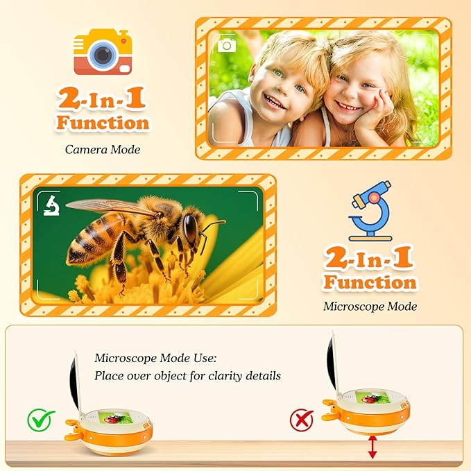 Kids Microscope Camera Gifts and Toys for 4-12 Year Old Boys Girls, Microscope for Kids 2" IPS HD Screen Microscopes Camera, Pocket Microscope Toy Christmas Birthday Science Kits Gift for Ages 3-8