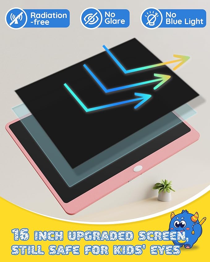 TEKFUN Easter Gifts for Kids, 16inch LCD Writing Tablet Drawing Board, Teen Girl Boy Gifts Age 10 and Up, Birthday Gifts for All Age Groups, Erasable Writing Tablet for Business Meeting (Pink)