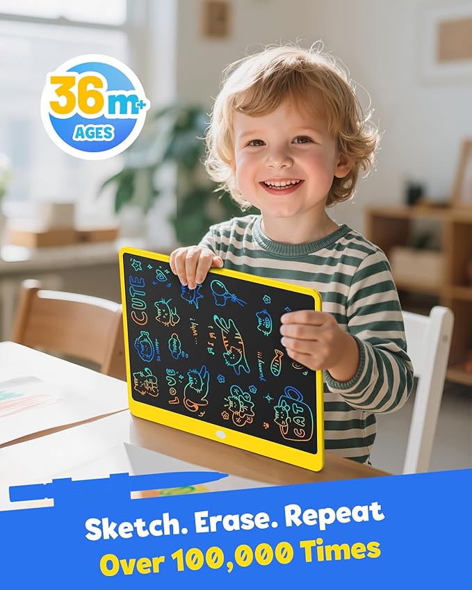 TEKFUN LCD Writing Tablet for Adults, Large Doodle Board, 16 Inch Colorful Drawing Tablet Writing Pad, Toddler Toys for 3 4 5 6 7 8 9 Year Old Girls Boys Teen, Birthday Gifts for Kids (Yellow)