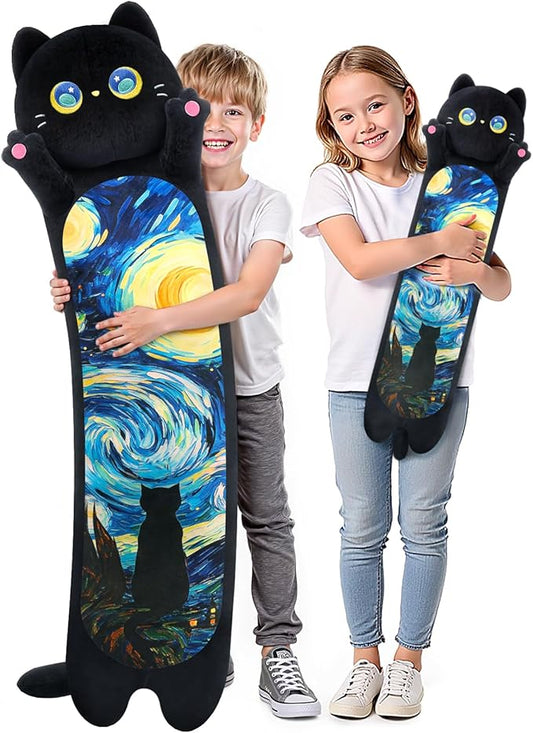 Mewaii Long Cat Plush 5 Sizes, 120% Extra Filling Giant Plushness Kids Body Pillow, Kawaii Cute Black Starry Cat Stuffed Animals Plushies, Big Long Body Pillow Plush Gift for Girls 20”