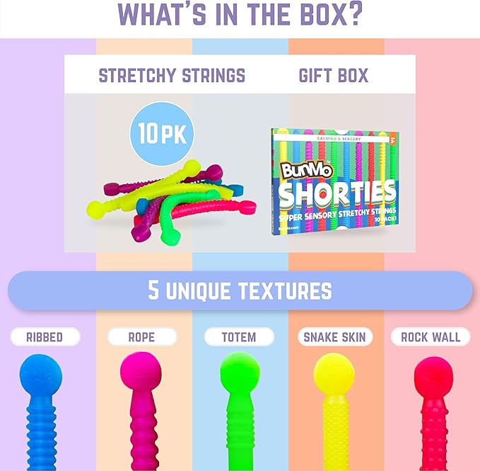 BUNMO Stocking Stuffers for Kids - Stretchy Sensory Strings - Sensory Toys for Kids - Toddler Stocking Stuffers - Hours of Fun - Mini Sensorial - 10 Pack
