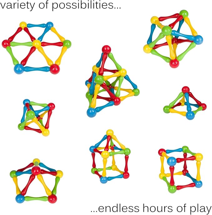 Goobi 40 Piece Construction Set Large Building Blocks Developmental Play Magnetic Sticks STEM Learning Colors Creativity Imagination 3D Puzzle Educational Toys for Ages 1 2 3 Year Toddlers Preschool