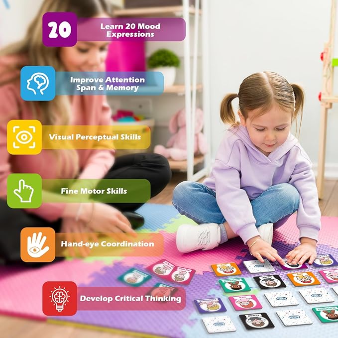 Aizweb Feelings Emotions Match Game,Memory Game,Social Emotional Learning Activities,Toddler Baby Flash Cards,Calm Down Corner Supplies,Educational Toys for Pre K Preschool Kindergarten Autism ADHD