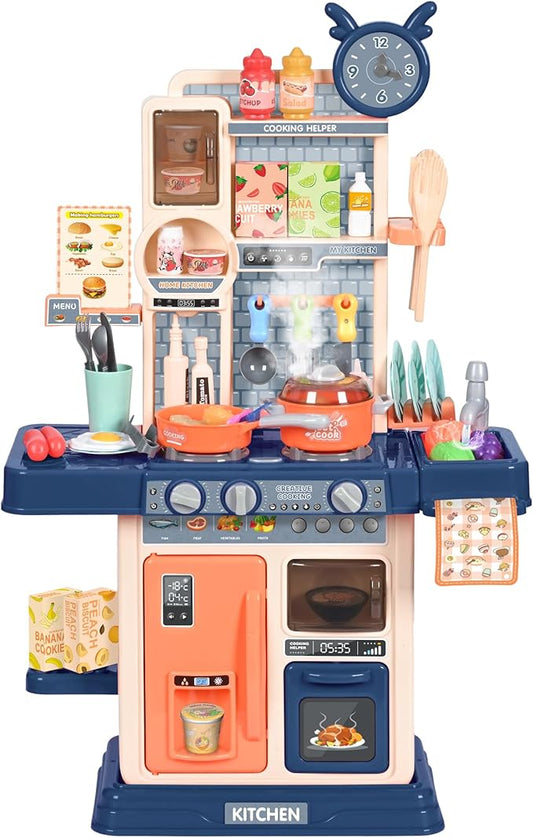 cossy Kids Play Kitchen,Toddler Kitchen with Sound and Light,Cooking Stove with Steam,Play Food Toy and Kitchen Accessories,Play Kitchen for Toddlers,Blue