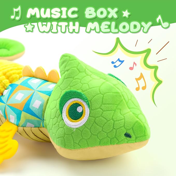 Baby Toys 0-6-12 Months, Musical Stuffed Animal Activity Soft Toys with Multi-Sensory Crinkle,Rattles and Textures,Infant Tummy Time Toys for Newborn Boys Girls,Dinosaur,Green