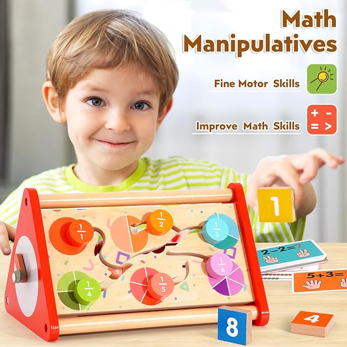 Preschool Learning Activities for Toddlers 2-4, 5-In-1 Montessori Math Manipulatives Number Counting Blocks & Abacus & Fraction for Kids, Educational Toys for 3-5 Year Old Boys Girls Gifts Christmas
