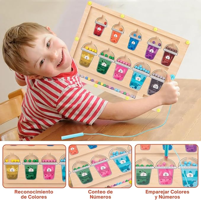 Magnetic Color & Number Learning Game for Toddlers, Montessori Counting Toys with 10 Cups & 55 Candy Balls, Fine Motor Skills Toys for Kids Ages 3 4 5, Preschool Educational (Classic Edition)