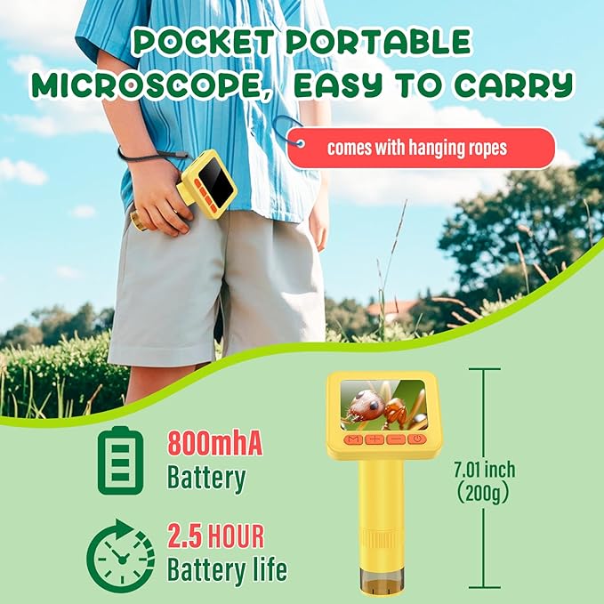 IMICHI Microscope for Kids 50X-1000X 2 inch IPS HD Screen, 32GB Storage Card, 1080P Video, 2-Hour Battery Life, Easy Carry, Slides Included - Perfect Science Kit Gift for Kids Ages 8-12 Yellow