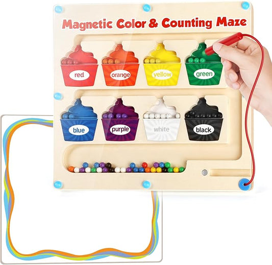 Aizweb Magnetic Color & Number Maze,Montessori Toys Wooden Magnetic Puzzle Board Color Sorting Counting Matching Toy,Toddler Learning Activities Fine Motor Skills Toy for Boy Girl 2 3 4 5 Year Old