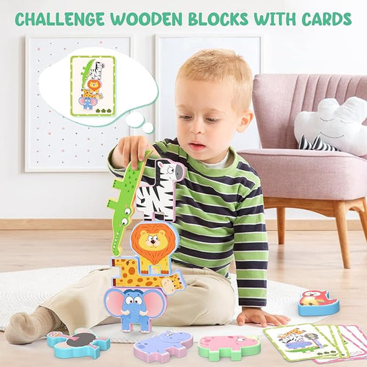 Montessori Toys for Toddlers, 10 Pack Wooden Animal Stacking Blocks, Sorting & Stacking Preschool Learning Activities, Gift for Boys, Girls
