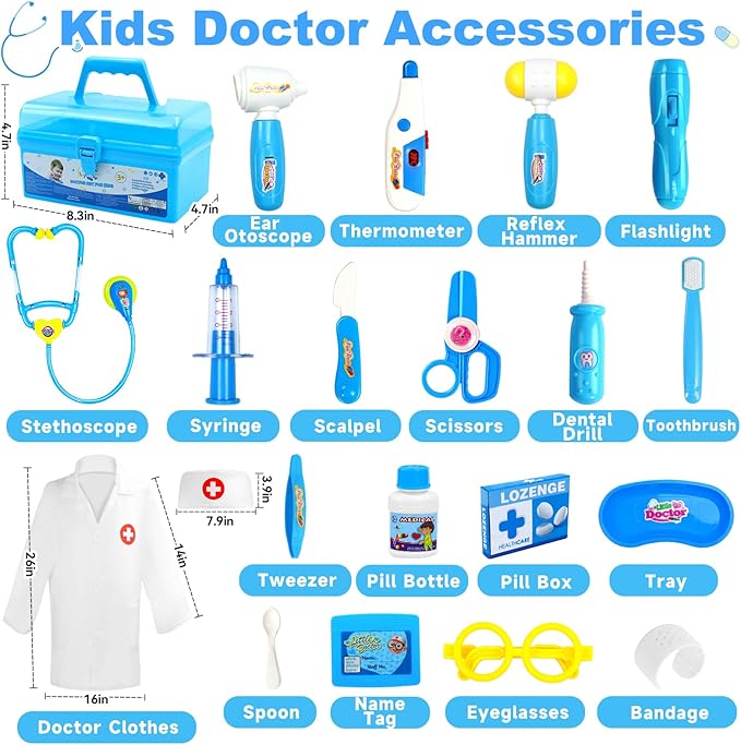 Doctor Kit for Toddlers 3-5 Dress Up Toys for 2 3 4 Year Old Girls Pretend Kids Doctor Play Set with Doctor Costume Toy Stethoscope for 2 3 4 5 6 Year Old Girls Boys Christmas Birthday Gifts
