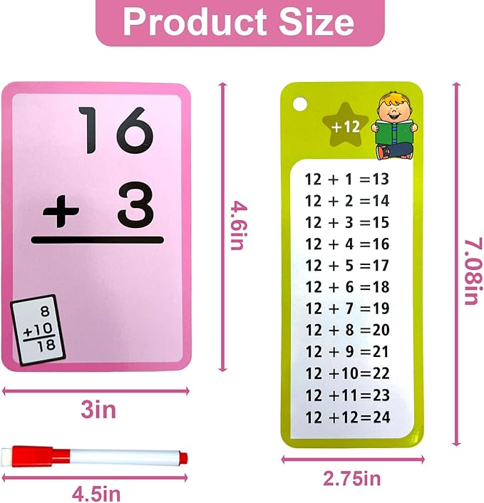 Addition and Subtraction Flash Cards- 102 Reusable Math Practice Cards with Addition, Subtraction, Educational Math Flashcards for Kids,Games for Kids Ages 3+ | Spark Skills & Fun Learning