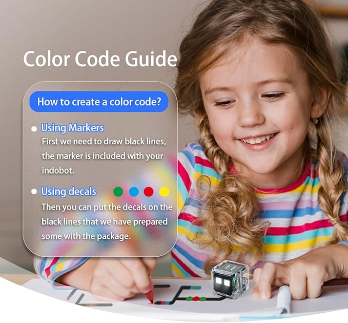 HoverBots No Coding Experience Required Interactive Coding Robot for Kids, Including Color Code Markers, Charging Cable, 27 Pre-Designed Color Codes, Suitable for Preschool Education