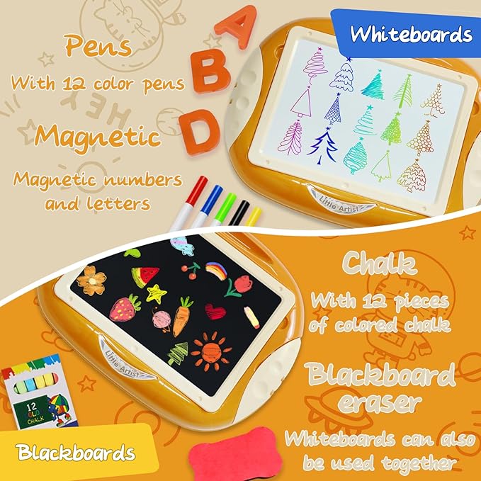 Toys for 1-2 Year Old, Toddler Toy with Magnetic Letters and Numbers, Learning and Educational Toys for 1 2 Year Old, Birthday Christmas Gifts (Creamy Orange)