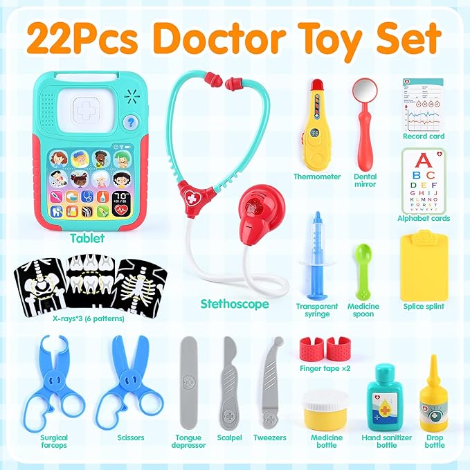 PLAY Doctor Kit for Kids with Learning Tablet, Doctors Play Set with Kids Tablet, Real Stethoscope, Various Medical Toys, Pretend Play Toys for Toddlers 3-5, Halloween Christmas Birthday Gifts