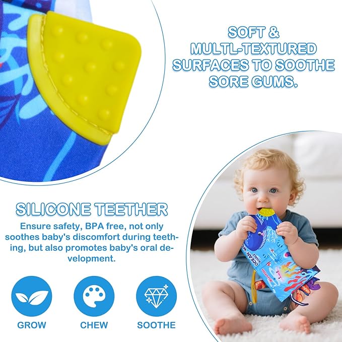 Baby Books Toys,Touch and Feel Crinkle Cloth Book for Infant Baby 0-18 Months Sensory Book for Babies,Teething Toys Tummy Time Crinkle Book for Infant Babies,Newborn Stocking Stuffers