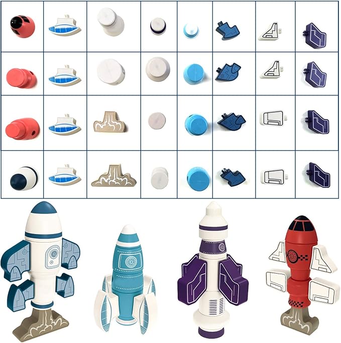 Gifts2U Magnetic Rockets Toy, Magnetic Blocks Stacking Robots for Kids Construction Learning with Storage Box,STEM Educational DIY Puzzle Playset Gift for Boys Girls Toddlers Ages 3 4 5 6