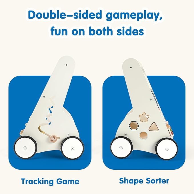 Freniland Wooden Baby Walker，Baby Walker with Wheels for Toddlers 18M+，Montessori Toys with Bead Maze, Xylophone and Storage for Boy and Girl