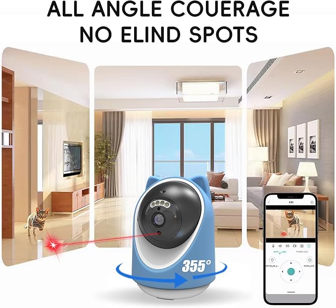 Pet Camera, 2K HD Indoor Dog and Cat Camera with Auto-Tracking & Laser Toy, Home Security Camera with Motion Detection, 2-Way Audio, Night Vision, No Subscription Required（64GB SD Card）
