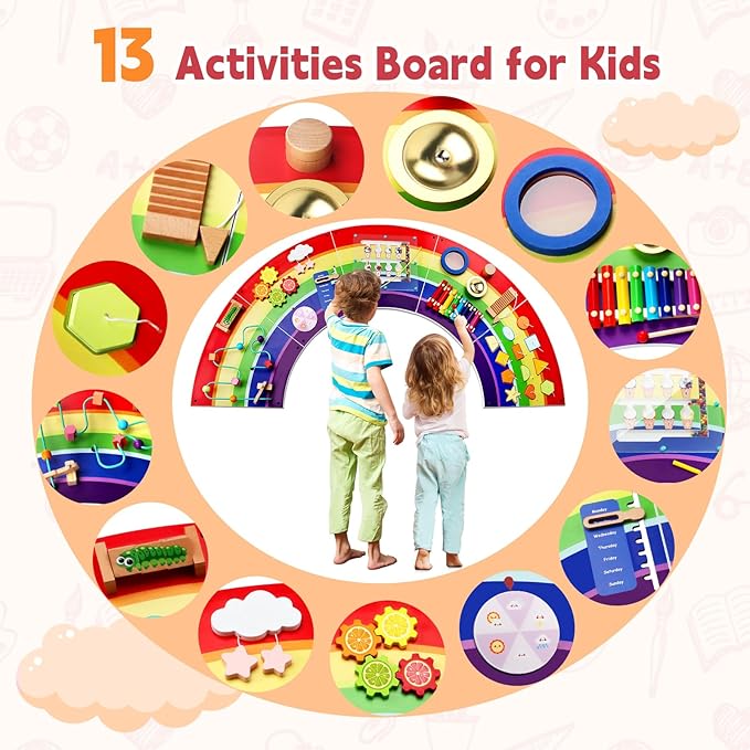 Activity Wall Toddlers Sensory Board: Busy Board - Sturdy Wooden Educational Montessori Toys for 3 Year Old - Safe Wall Activity Panel for Kids Gift - Daycare Learning Center Toddler Room Decor